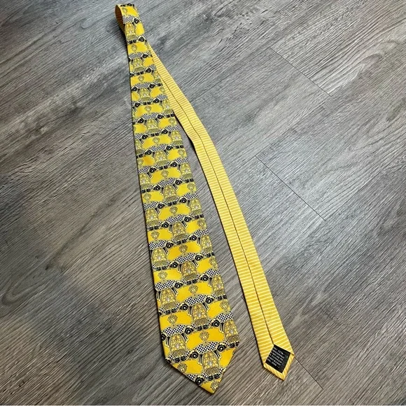 GIANNI VERSACE Vintage Medusa Head Print Yellow 100% Silk Tie - Picture 5 of 11